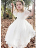 Short Sleeves Ivory Eyelash Lace Dreamy Flower Girl Dress